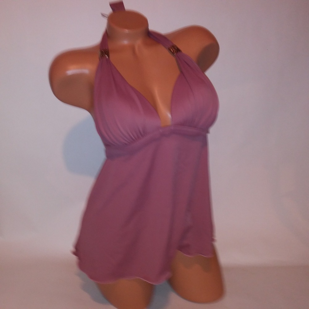 Venus Swim Tankini Top Size 10 Mauve Pink Solid Halter Lightly Padded Wireless